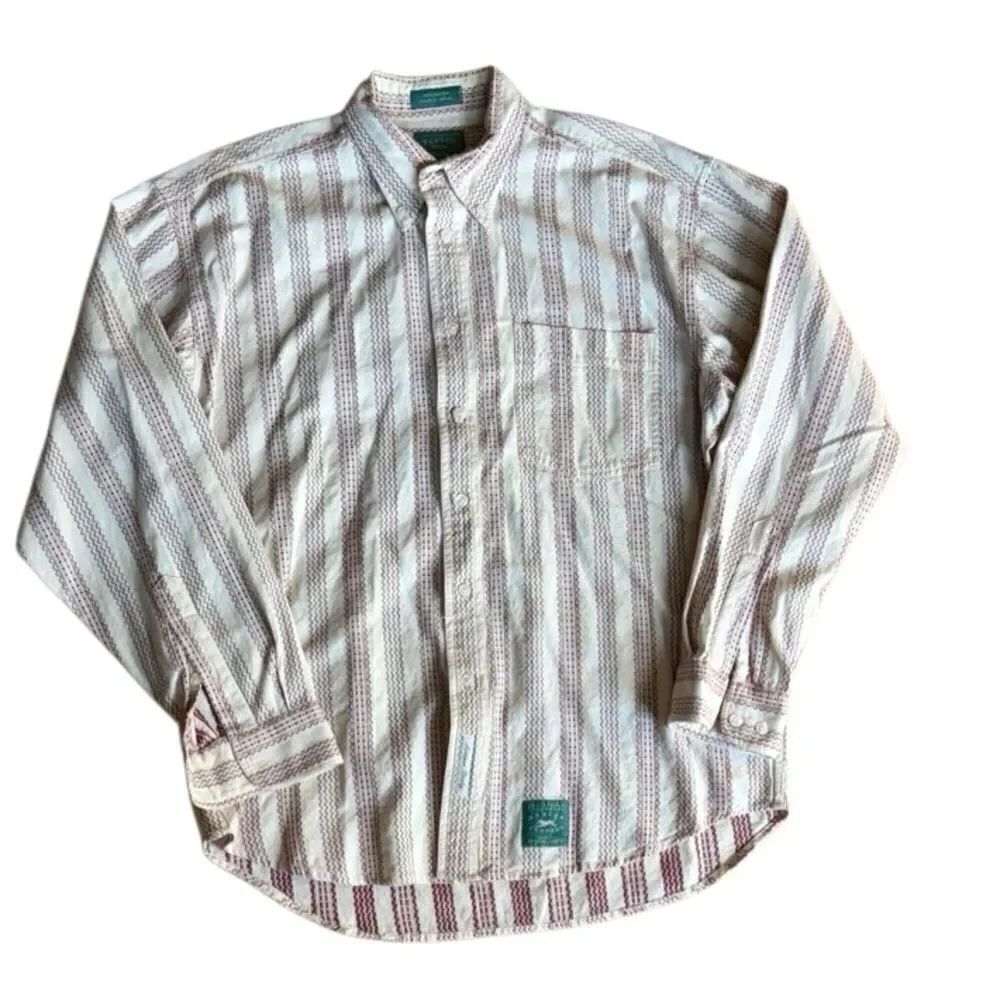 90s Vintage White Geometric striped Button down shirt Medium